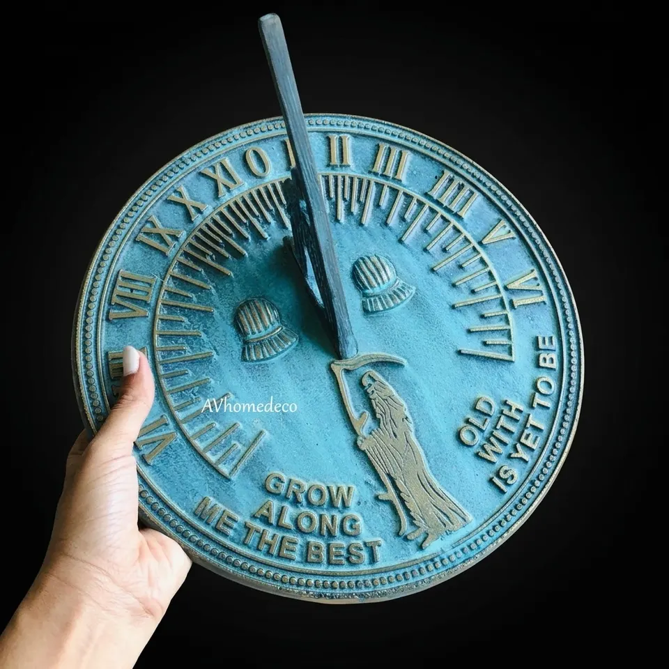 Brass Garden Sundial with Verdigris Highlights