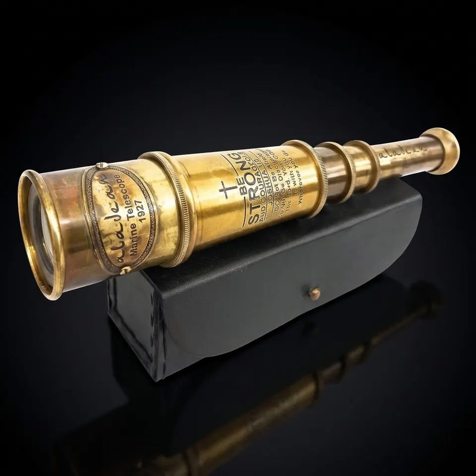 Engraved Joshua 1:9 Brass Spyglass 16" with Leather Case
