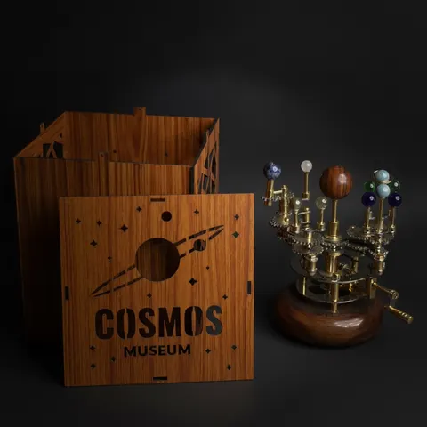 Brass Solar System Orrery, Teakwood Base view 1