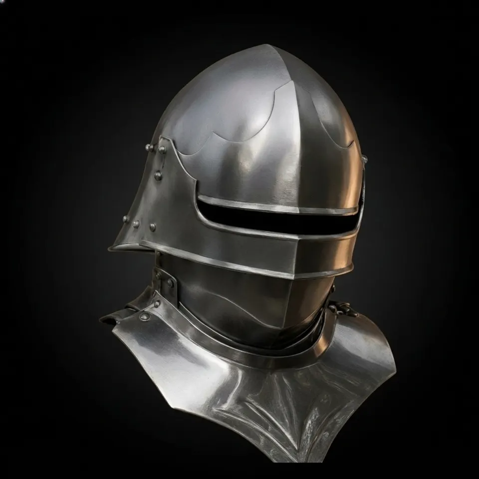 Gothic Steel Knight Helmet with Bevor