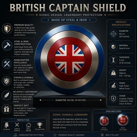 Handmade Steel Union Jack Superhero Shield with British Cosplay view 1