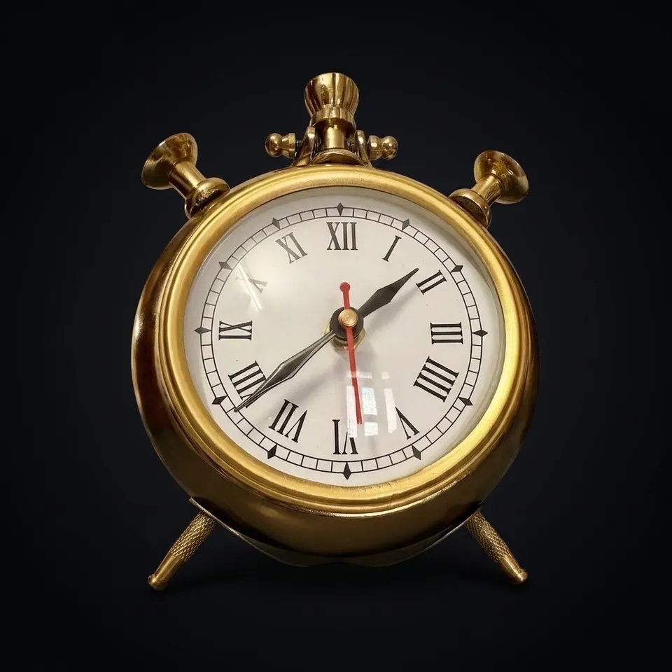 Vintage Brass Table Clock, Roman Numerals