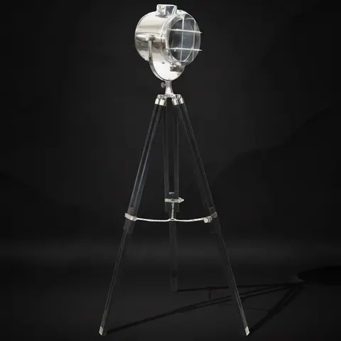 Chrome Spotlight on Black Wooden Tripod view 1