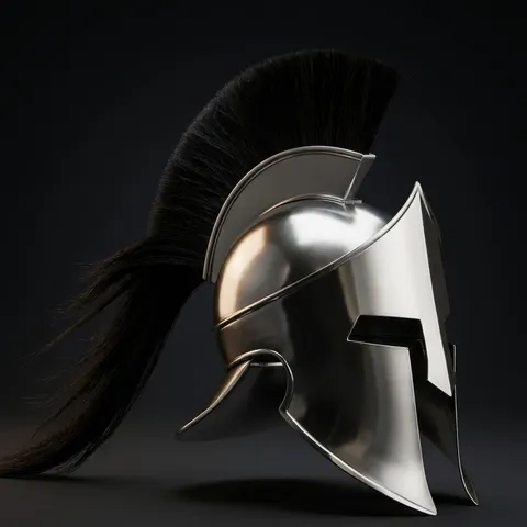 Polished Steel Spartan Helmet — Black Horsehair Crest view 1