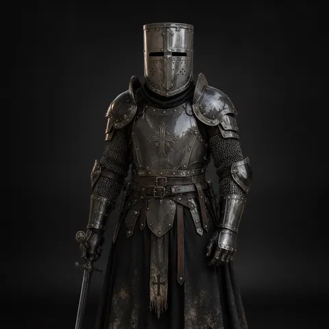 Black Crusader Knight Armor with Templar Gothic Full Body Steel view 1