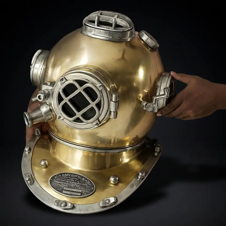 Mark V Diving Helmet with Golden Finish and Nickel Highlights