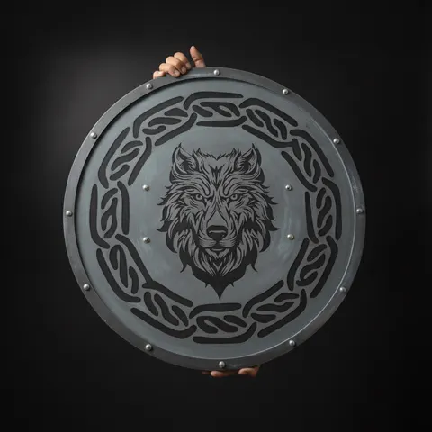 Handmade Engraved Viking Wolf Shield with Norse Celtic Knotwork view 1