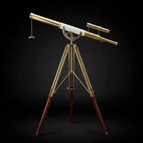 Double Barrel Brass & Leather Floor Standing Telescope 63" with Brass Tripod Stand with Wooden Base view 1