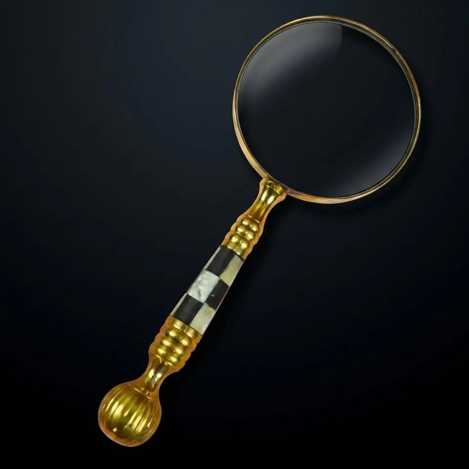 All-Brass Handheld Magnifier 3.5" with Mother of Pearl Inlay and Chess Design Handle