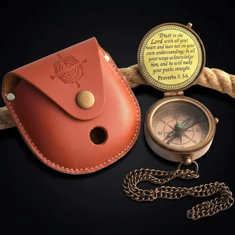 Proverbs 3:5-6 Compass, Leather Case view 1