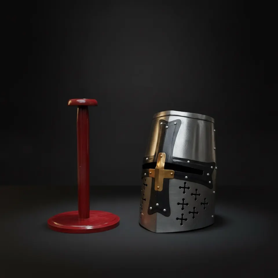 Templar Knight Helmet — Black Steel Display