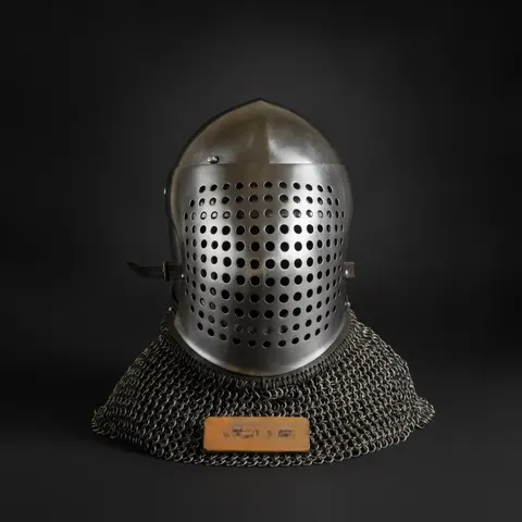 Bascinet Knight Helmet with Chainmail Coif — Buhurt view 1