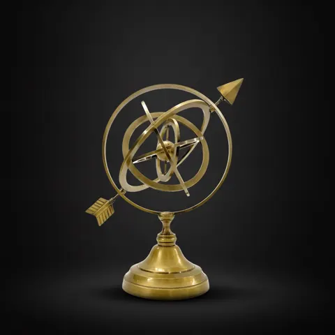 Brass Armillary Sphere with Pierced Arrow on Astrolabe Base view 1