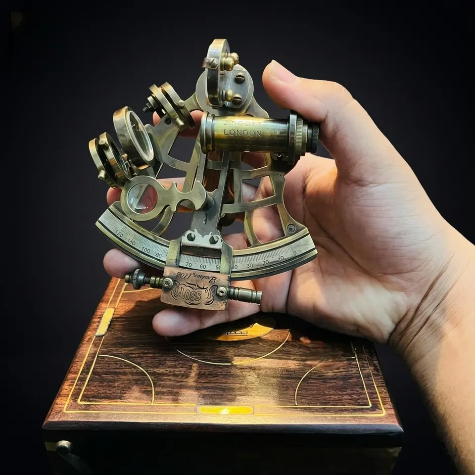 Antique Brass Sextant with Wooden Box