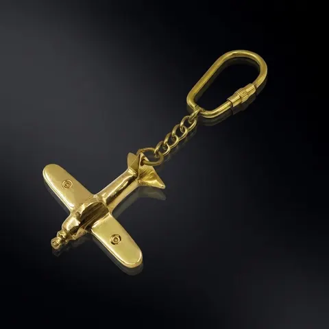 Vintage Brass Airplane Keyring view 1