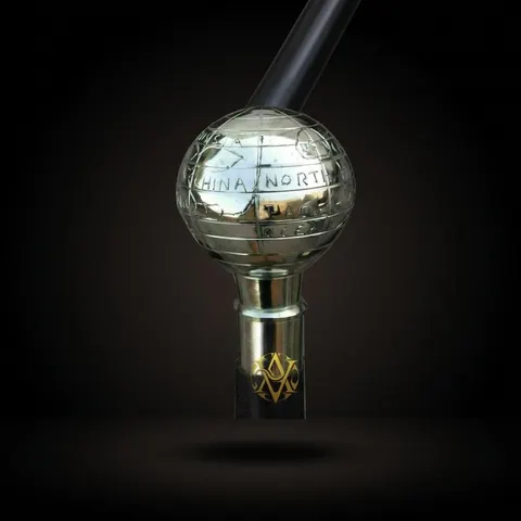 Brass Nickel Chrome Globe Handle Walking Stick view 1