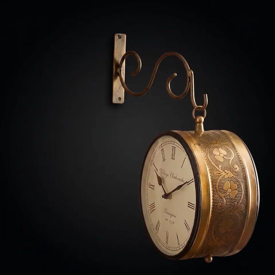 Vintage Brass Railway Wall Clock Station Style