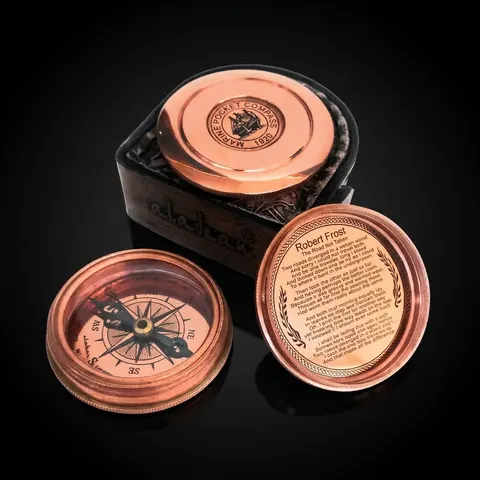 Copper Finish Compass, Leather Case view 1