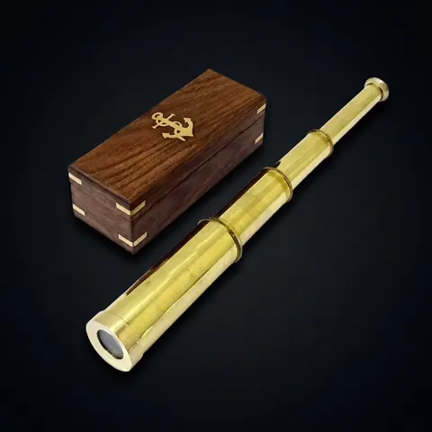 Brass Spyglass Telescope 15" with Wooden Box view 1