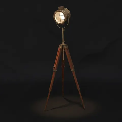 Antique Finish Spotlight on Wooden Tripod view 1