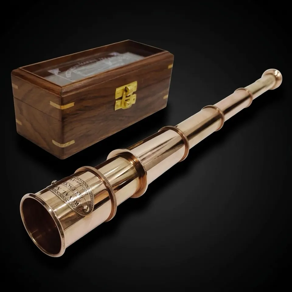 Brass Spyglass Telescope 17" with Wooden Box with Glass Cover