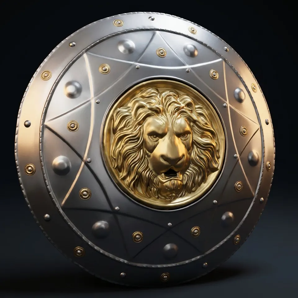 Medieval Antique Lion War Shield with Ancient Greek Round