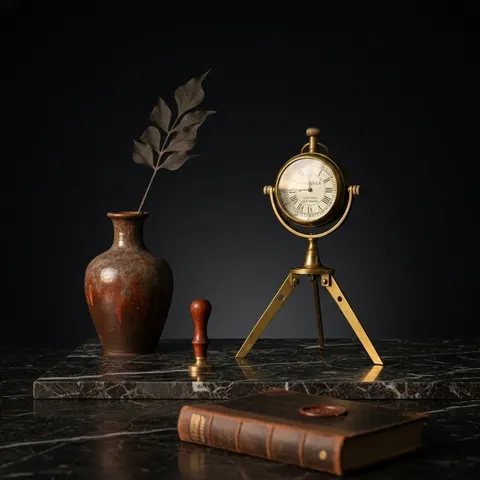 Brass Tripod Desk Clock, Foldable Stand view 1