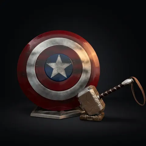 Damage Captain America Shield & Thor Hammer with Steel & Aluminum Set view 1