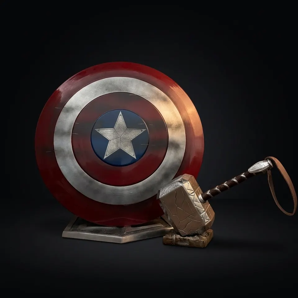 Damage Captain America Shield & Thor Hammer with Steel & Aluminum Set