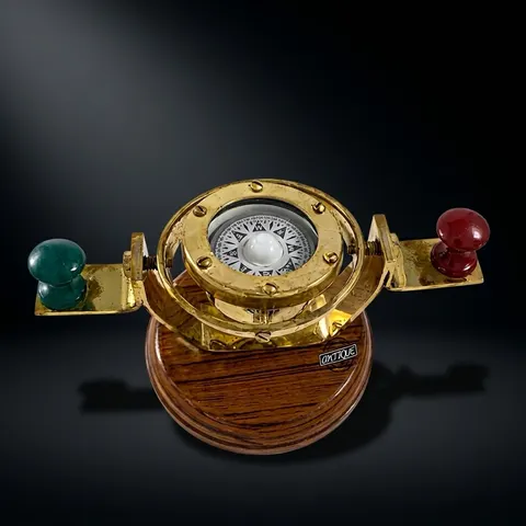 Gimbal Compass on Wooden Base view 1
