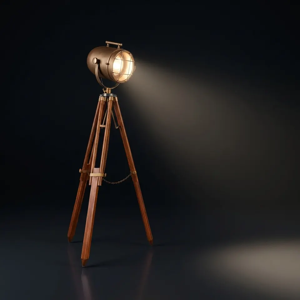 Antique Finish Spotlight on Wooden Tripod