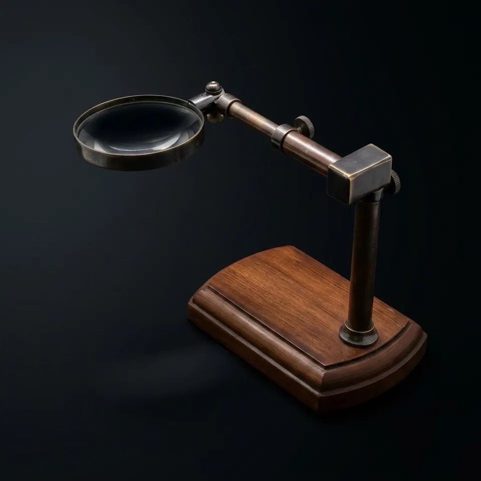 All-Brass Magnifier 2.5" on Extendable Arm MDF Wood Base Stand