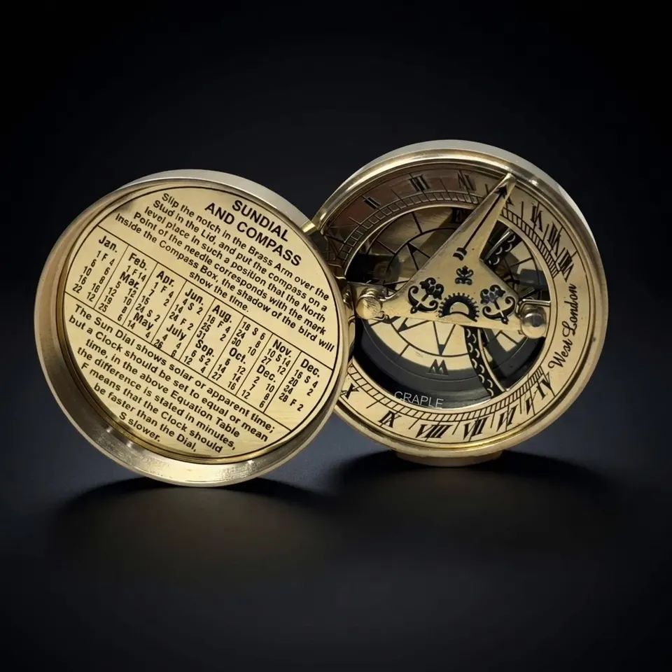 Polished Brass Sundial Compass, No Case