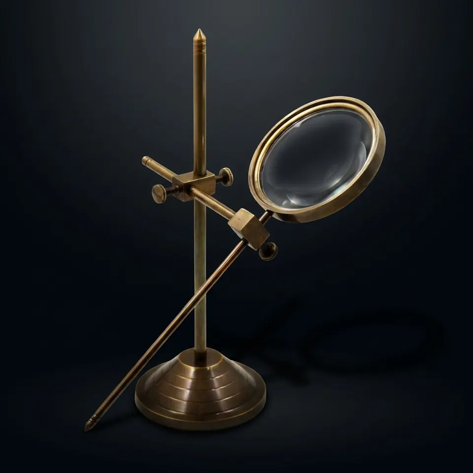 All-Brass Magnifier 3" on Highly Adjustable Antique Stand