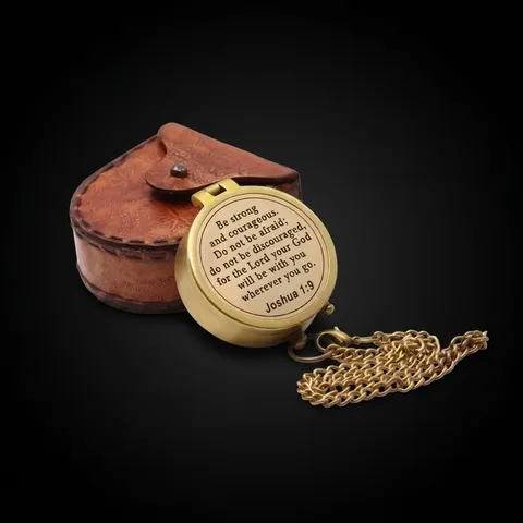 Joshua 1:9 Compass, Leather Case view 1
