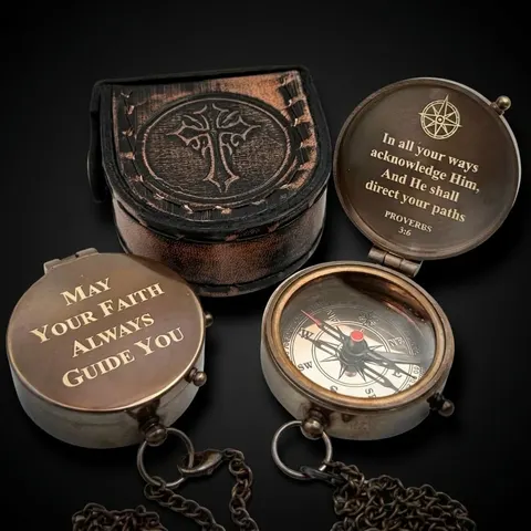 Antique Finish Compass, Leather Case view 1
