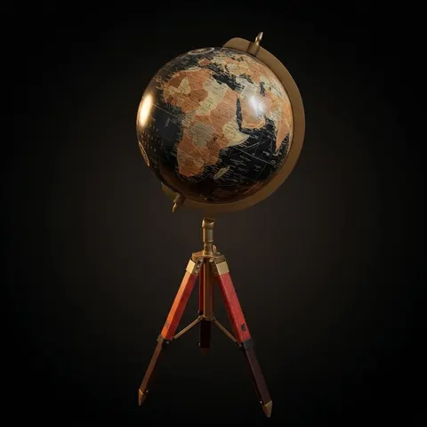 Dark Globe with Adjustable Reddish Wooden Tripod Stand view 1