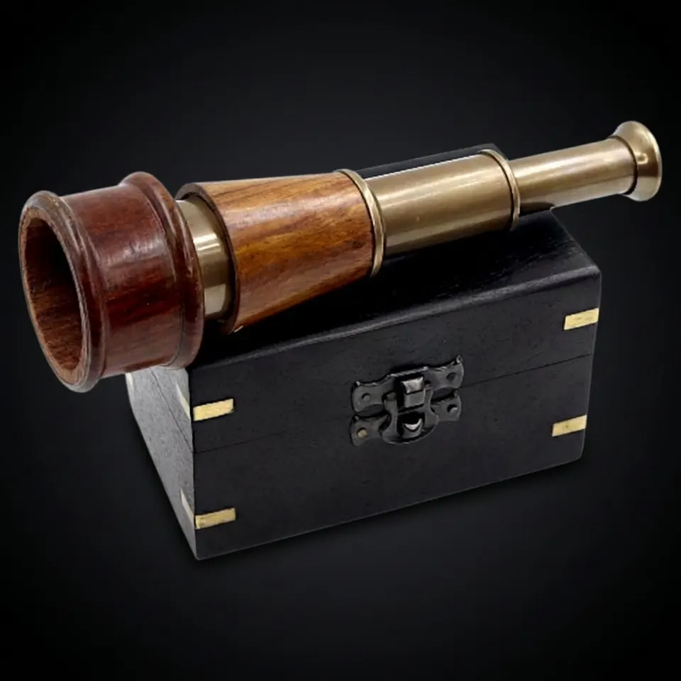 Brass Spyglass Telescope 7" with Black Wooden Box