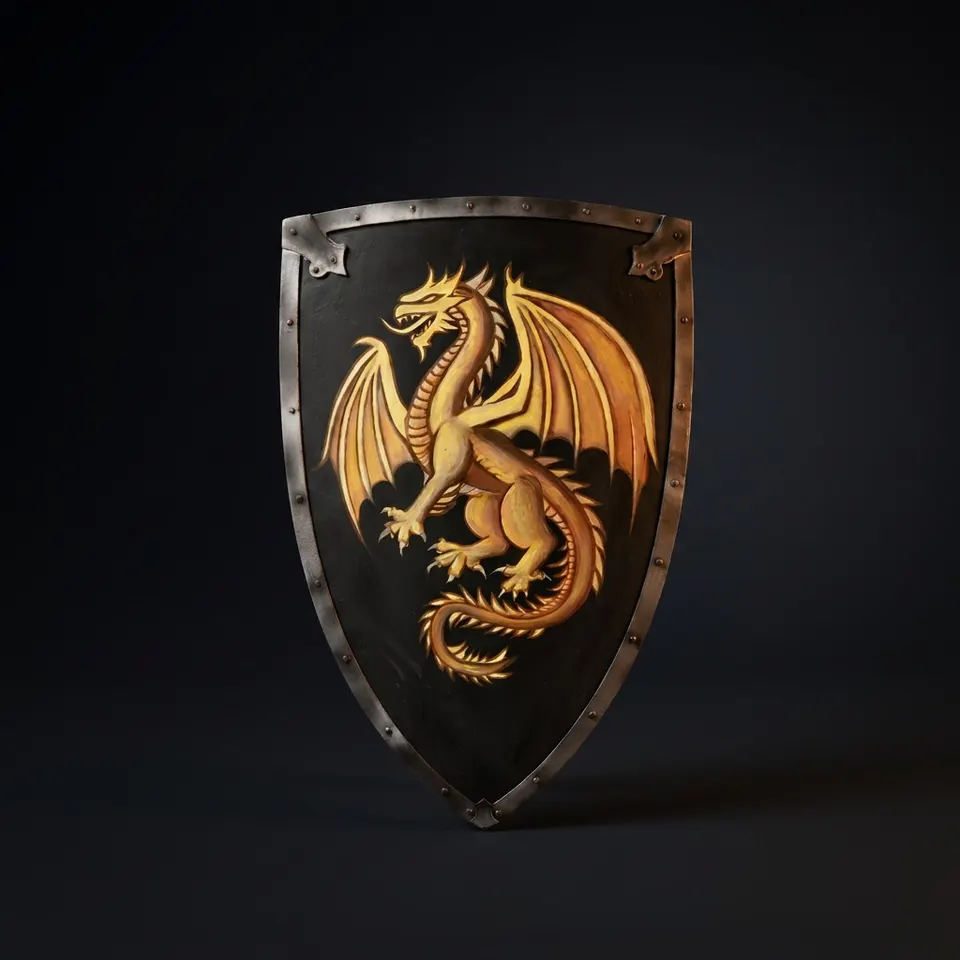 Golden Dragon Medieval Shield with Hand-Painted Wall Décor