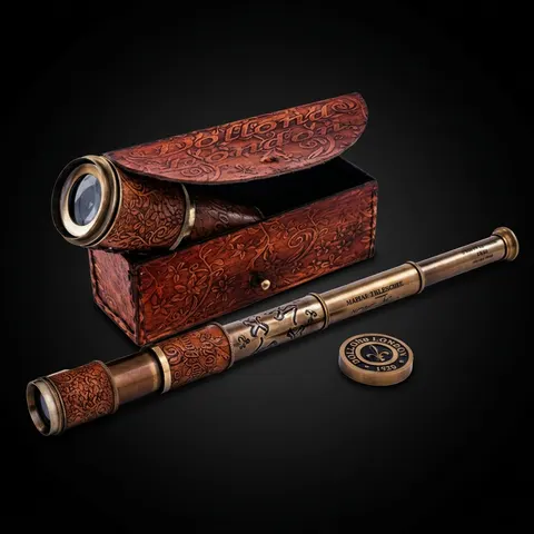Brass Spyglass Telescope 17.5" with Leather Case view 1