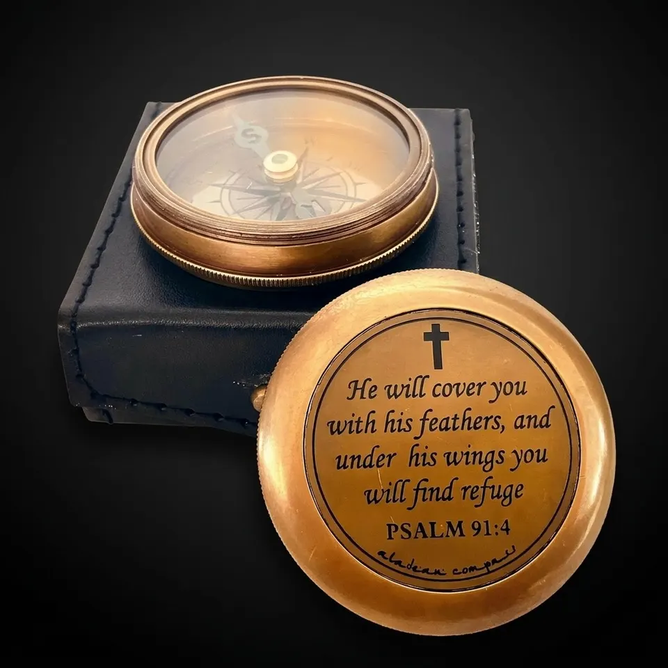 Psalm 91:4 Compass, Leather Case