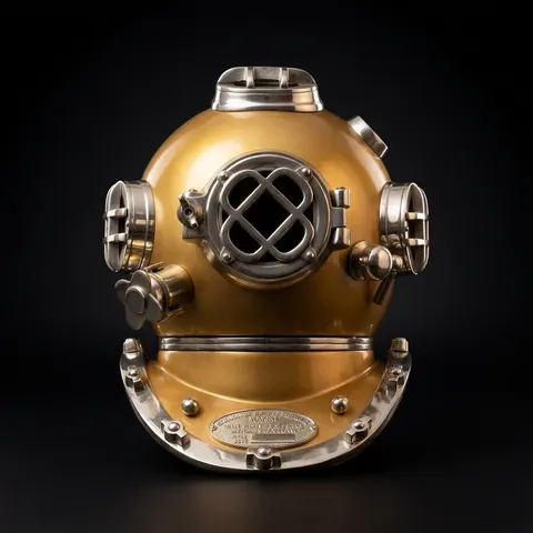 Diving Helmet with Mustard Finish and Chrome Nickel Highlights view 1
