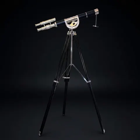 Double Barrel Chrome Finish Brass & Chrome Floor Standing Telescope 54" with Wooden Tripod view 1