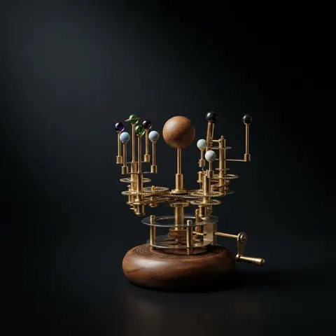 Brass Solar System Orrery, Shelf Display view 1