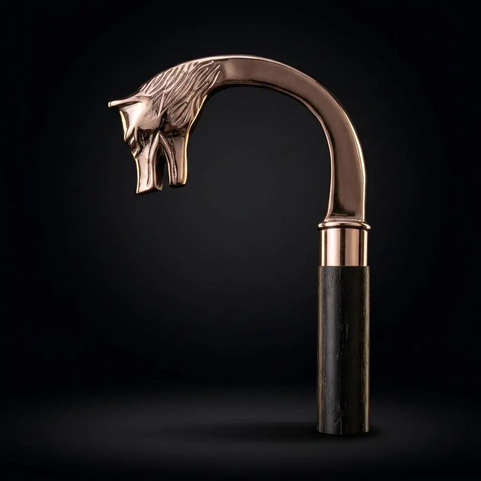 Chrome Polished Silver Wolf Head Handle Walking Stick