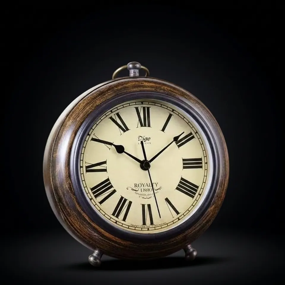 Vintage Wooden Desk Clock with Roman Numerals