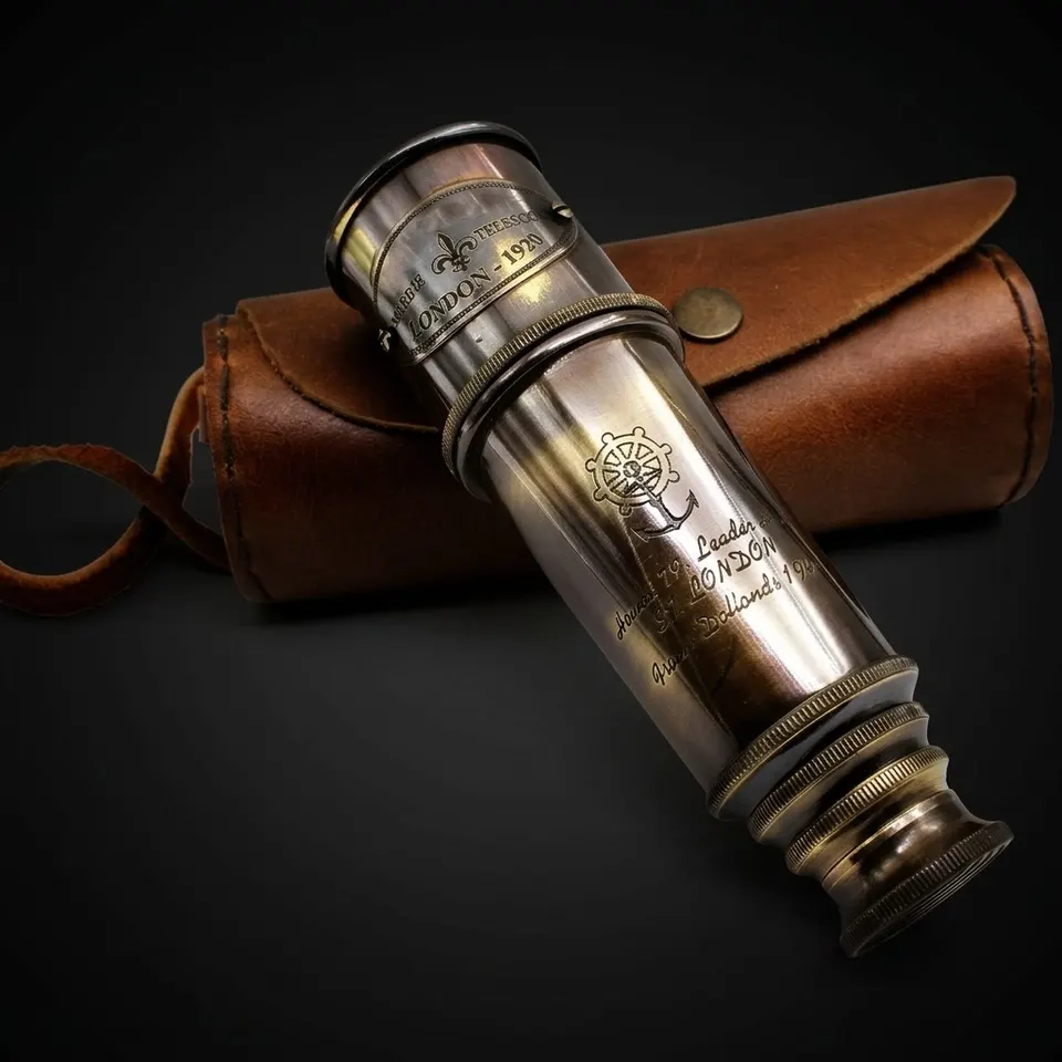 Brass Spyglass Telescope 15" with Round Leather Case
