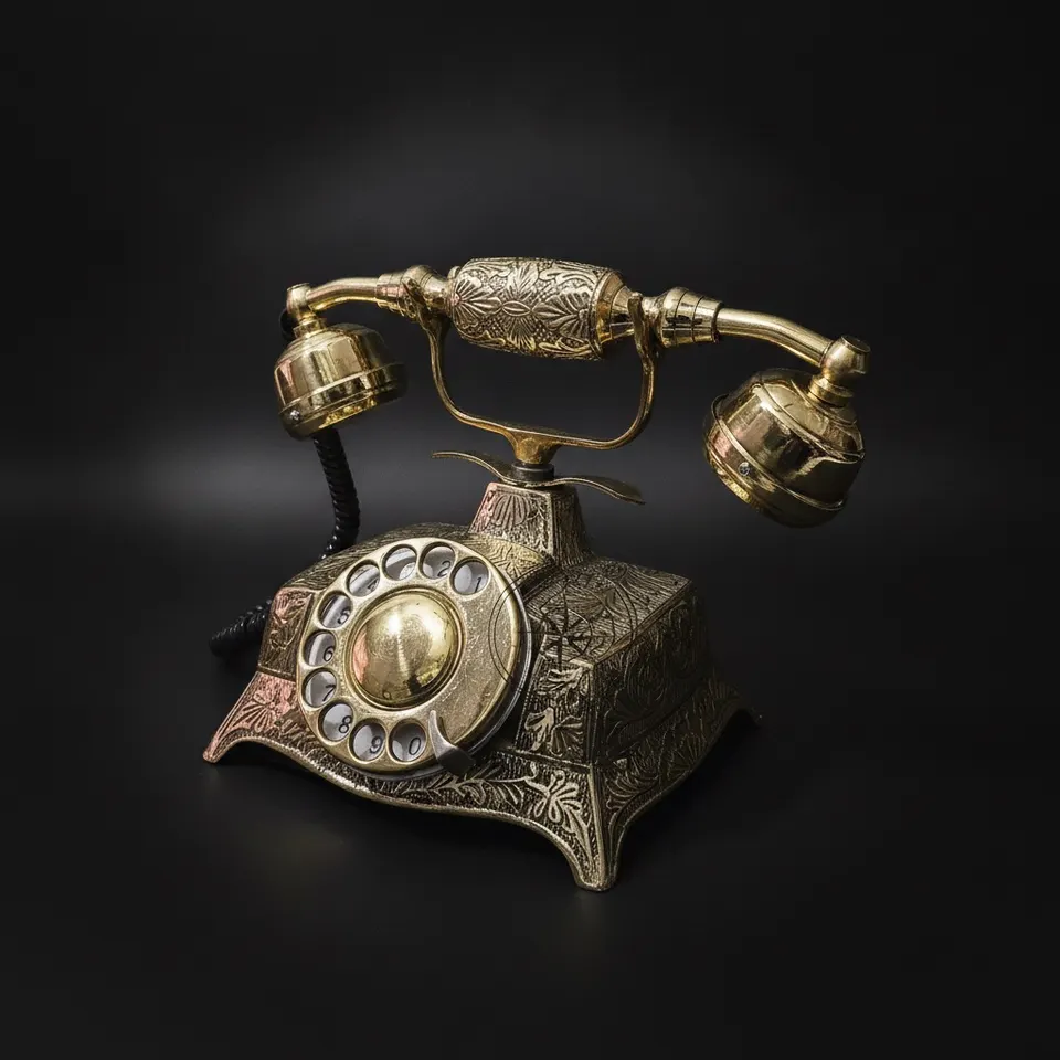 Maharaja Engraved Brass Rotary Tabletop Telephone