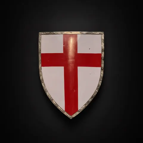 Red Crusader Steel Shield with Medieval Knight Battle view 1