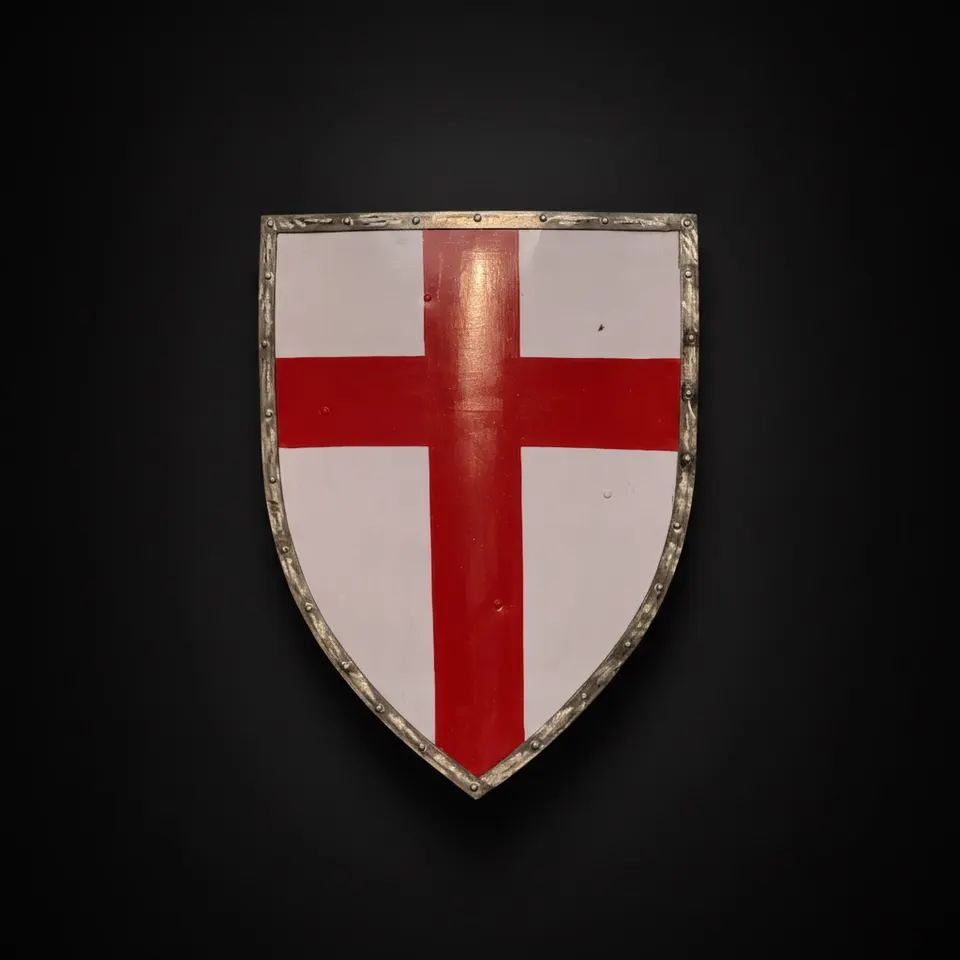 Red Crusader Steel Shield with Medieval Knight Battle